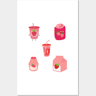 Pink aesthetic cute kawaii strawberry pack Posters and Art